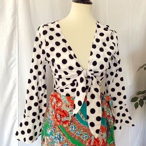 NWT white black polka dot cropped blouse